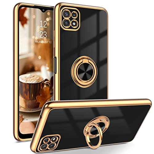 YINLAI Samsung Galaxy A22 Hülle Handyhülle Samsung A22 Mit 360 Gold Magnet Ring Ständer Halter Weiche Glitzer Silikon TPU Slim Damen Cover Case Hülle für Samsung Galaxy A22 5G,Schwarz von YINLAI