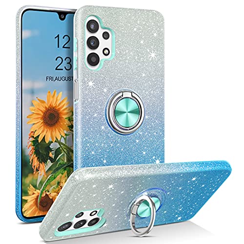 YINLAI Samsung Galaxy A32 5G Hülle Bling Glitzer Sparkle Samsung Galaxy A32 Hülle für Mädchen Frauen mit 360 Grad Ringhalter Kickstand Schutzhülle für Samsung Galaxy A32 5G, Blau Gradient von YINLAI