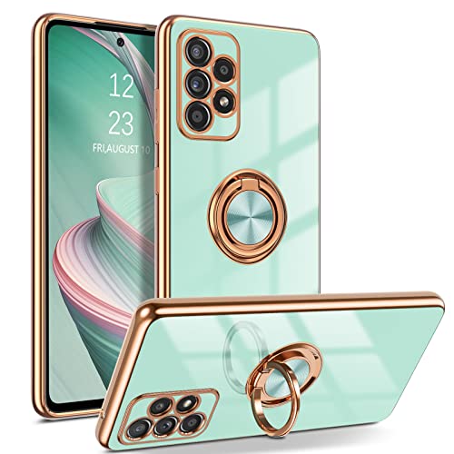 YINLAI Samsung Galaxy A52 Hülle Handyhülle Samsung A52S Mit 360 Gold Magnet Ring Ständer Halter Weiche Glitzer Silikon TPU Slim Damen Cover Case Hülle für Samsung Galaxy A52S/A52 5G,Helles Cyan von YINLAI