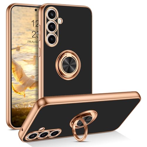 YINLAI Samsung Galaxy S23 FE 5G Hülle Handyhülle Samsung S23 FE Mit 360 Gold Magnet Ring Ständer Halter Weiche Glitzer Silikon TPU Slim Cover Case Hülle für Samsung Galaxy S23 FE,Schwarz von YINLAI