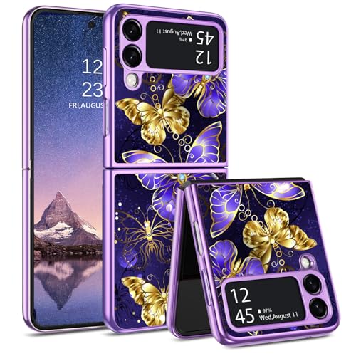 YINLAI Samsung Galaxy Z Flip 3 Hülle,Handyhülle Samsung Z Flip 3 Muster Leuchtet im Dunkeln TPU Bumper PC Schale Kratzfest Cover Case Schutzhülle für Samsung Galaxy Z Flip 3 5G,Schmetterling Lila von YINLAI