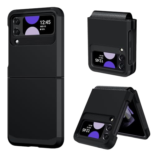 YINLAI Samsung Z Flip 4 Hülle, Handyhülle Samsung Galaxy Z Flip 4 5G Schutzfolie Kameraschutz Kratzfest Hardcase Stoßfest TPU Bumper PC Schale Schutzhülle für Samsung Galaxy Z Flip 4 5G, Schwarz von YINLAI