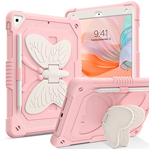 YINLAI Schutzhülle für iPad 9. Generation 2021 Camo, iPad 8. Generation 2020, iPad 7. Generation 2019 zweilagiger Bumper stoßfester Schmetterlingsständer Schutzhülle für iPad 10,2 Zoll, Rosa von YINLAI