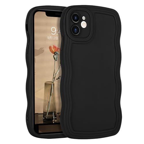YINLAI Schutzhülle für iPhone 12 Mini 5,4 Zoll (13,7 cm), aus weichem Silikon, in Form eines gewellten Rahmens, niedlich, stoßfest, kratzfest, ultradünn, für iPhone 12 Mini, Schwarz von YINLAI