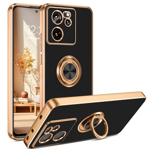 YINLAI Xiaomi 13T Pro Hülle,Handyhülle Xiaomi 13T,Xiaomi Redmi K60 Ultra Hülle Mit Magnet Gold Ring Weiche TPU Bumper Slim Cover Case Hülle für Xiaomi 13T/13T Pro/Redmi K60 Ultra,Schwarz von YINLAI