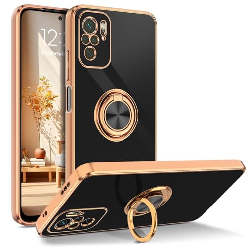 YINLAI Xiaomi Redmi Note 10 Hülle,Handyhülle Xiaomi Redmi Note 10S Mit 360 Gold Magnet Ring Ständer Halter Weiche Glitzer Silikon TPU Slim Cover Case Hülle für Xiaomi Redmi Note 10/10S 4G,Schwarz von YINLAI