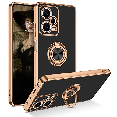 YINLAI Xiaomi Redmi Note 12 Pro Hülle,Handyhülle Xiaomi Redmi Note 12 Pro Mit Magnet Gold Ring Weiche TPU Bumper Slim Cover Case Hülle für Xiaomi Redmi Note 12 Pro 4G/5G, Schwarz von YINLAI