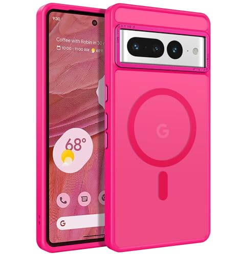 YINLAI für Google Pixel 7 Pro Hülle Kompatibel mit MagSafe,Handyhülle Google Pixel 7 Pro Magnetisch Cover Case Translucent Matt Stoßfest Kratzfest Schutzhülle für Google Pixel 7 Pro 6.7",Rosa Rot von YINLAI