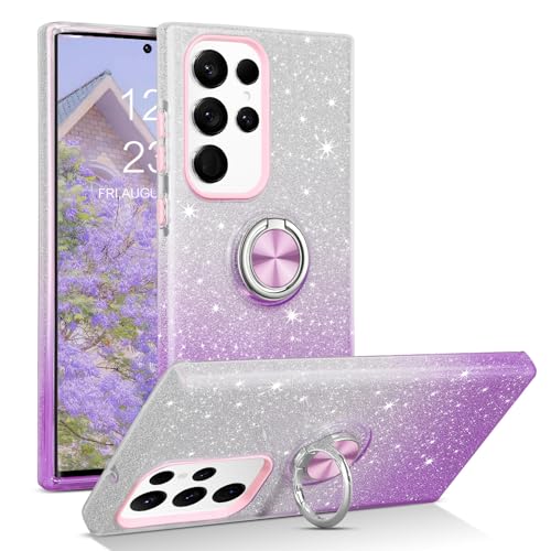 YINLAI für Samsung Galaxy S23 Ultra Hülle Glitzer,Handyhülle Samsung S23 Ultra mit 360 Grad Ring Halter Handy Hüllen Bling Cover Case Schutzhülle für Samsung S23 Ultra 6,8 Zoll,Farbverlauf Lila von YINLAI