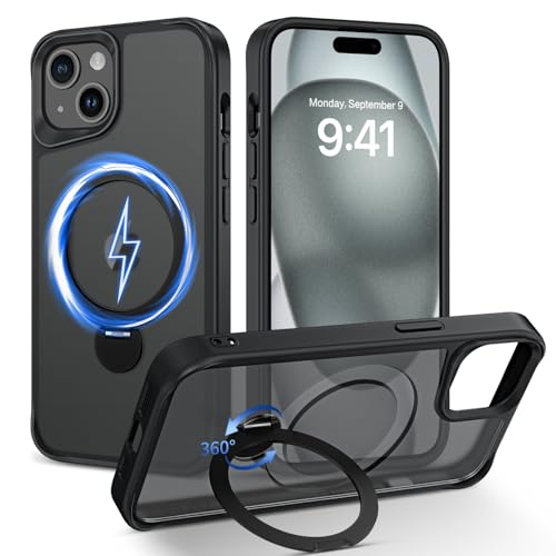 YINLAI für iPhone 15 Hülle Kompatibel mit Magsafe mit Ständer,Handyhülle mit 360° Unsichtbarer Ringhalterung Magnetisch Militärschutz,Matt Rückseite Case Cover Schutzhülle für iPhone 15 6.1",Schwarz YINLAI für iPhone 15 Hülle Kompatibel mit Magsafe mit Ständer,Handyhülle mit 360° Unsichtbarer Ringhalterung Magnetisch Militärschutz,Matt Rückseite Case Cover Schutzhülle für iPhone 15 6.1",Schwarz von YINLAI