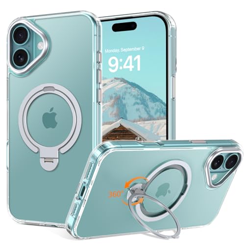YINLAI für iPhone 16 Hülle mit Top 360° Ständer Ring Kompatibel mit Magsafe,HandyHülle iPhone 16 Transparent Magnetisch Militärschutz,Rückseite Case Cover Schutzhülle für iPhone 16 6.1",Crystal Klar YINLAI für iPhone 16 Hülle mit Top 360° Ständer Ring Kompatibel mit Magsafe,HandyHülle iPhone 16 Transparent Magnetisch Militärschutz,Rückseite Case Cover Schutzhülle für iPhone 16 6.1",Crystal Klar von YINLAI