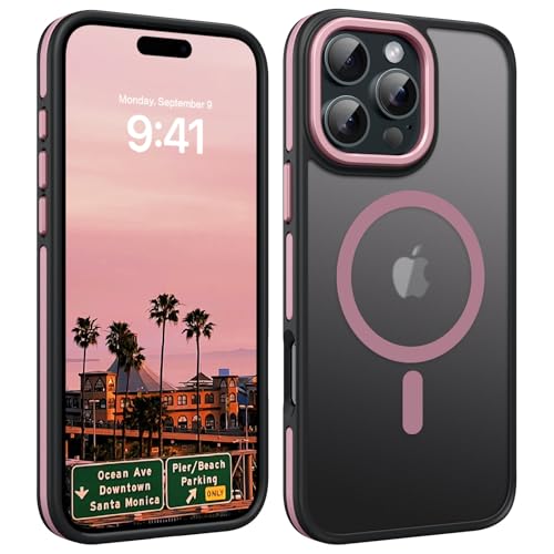 YINLAI für iPhone 16 Pro Max Hülle Kompatibel mit Magsafe,Handyhülle Magnetisch Case Schlank Slim Translucent Matte Stoßfeste Schutzhülle für iPhone 16 Pro Max 6,9 Zoll,Schwarz/Pink YINLAI für iPhone 16 Pro Max Hülle Kompatibel mit Magsafe,Handyhülle Magnetisch Case Schlank Slim Translucent Matte Stoßfeste Schutzhülle für iPhone 16 Pro Max 6,9 Zoll,Schwarz/Pink von YINLAI