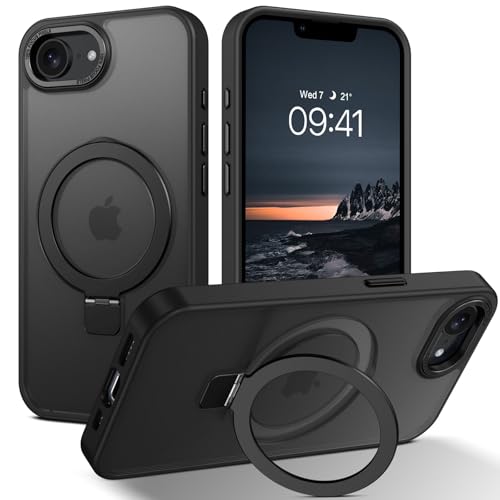 YINLAI für iPhone 16e Hülle Kompatibel mit MagSafe mit Ständer,Handyhülle iPhone 16e Magnet mit Unsichtbarer Ringhalterung Translucent Matt Cover Case Schutzhülle für iPhone 16e(2025) 6.1",Schwarz von YINLAI