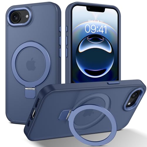 YINLAI für iPhone 16e Hülle Kompatibel mit MagSafe mit Ständer,Handyhülle iPhone 16e Magnet mit Unsichtbarer Ringhalterung Translucent Matt Cover Case Schutzhülle für iPhone 16e(2025) 6.1",Blau von YINLAI
