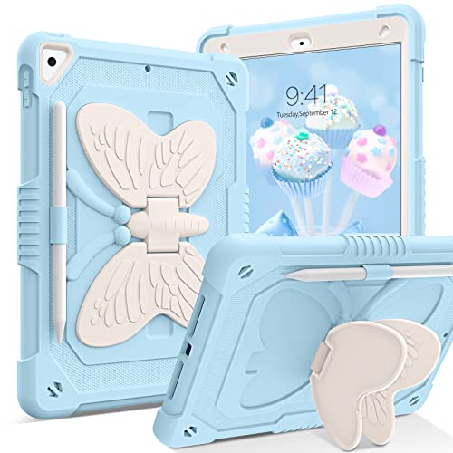 YINLAI iPad 9th Gen Case 2021,iPad 8th Gen Case 2020,iPad 7th Gen Case 2019 Two Layer Bumper Shockproof Butterfly Stand Protective Full Body Kid Cover Case for iPad 10.2 Inch,Blue von YINLAI
