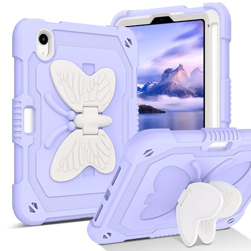 YINLAI iPad Mini 6 Hülle 2021 Camo Zweilagige Stoßstange Stoßfest Schmetterling Ständer Schutzhülle Ganzkörper Kid Cover Case für iPad Mini 6, Lila von YINLAI