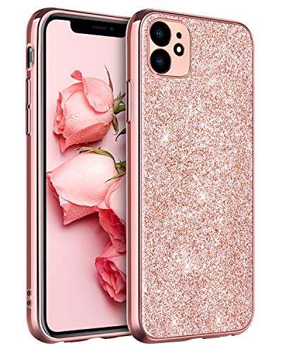 YINLAI Schutzhülle für iPhone 11, Glitzer, glänzend, glitzernd, schlank, stoßfest, Hybrid-Hülle, Fallschutz, Mädchenfrauen-Handyhülle für iPhone 11, 15,5 cm (6,1 Zoll), Roségold/Rosa von YINLAI