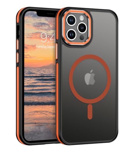 YINLAI iPhone 12 Hülle, iPhone 12 Pro Hülle, kompatibel mit Magsafe, magnetische, durchscheinende Handyhülle, schlanke Schutzhülle für iPhone 12/Pro 6,1 Zoll, Schwarz/Orange von YINLAI