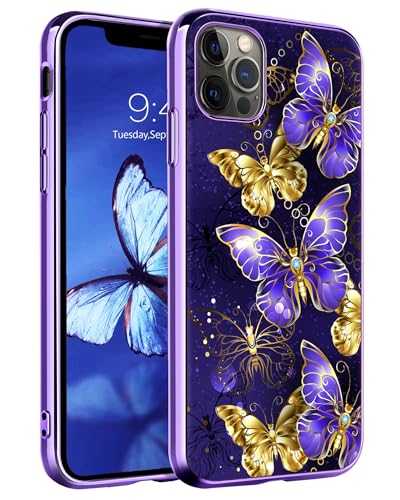 YINLAI iPhone 12 Hülle,Handyhülle iPhone 12 Pro Muster Leuchtet im Dunkeln PC Schale Fallschutz Kratzfest Cover Case Schutzhülle für iPhone 12/12 Pro 6,1 Zoll,Schmetterling Lila von YINLAI