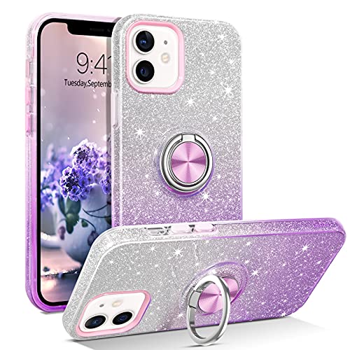 YINLAI iPhone 12/12 Pro Hülle Bling Glitzer Glänzend für Frauen mit 360 Grad Ringhalter Kickstand Schutzhülle aus Thermoplastischem Polyurethan in Lila Farbverlauf YINLAI iPhone 12/12 Pro Hülle Bling Glitzer Glänzend für Frauen mit 360 Grad Ringhalter Kickstand Schutzhülle aus Thermoplastischem Polyurethan in Lila Farbverlauf von YINLAI