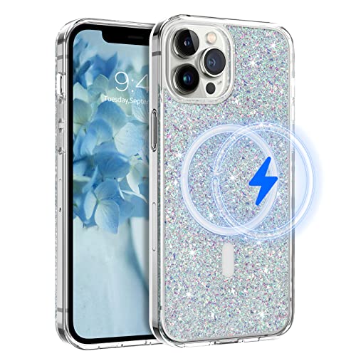 YINLAI iPhone 12 Hülle mit Magsafe,iPhone 12 Pro Hülle Mit Magnetisches Kabelloses Laden Weiche Glitzer TPU Bumper PC Schale Cover Case Transparent Handyhülle für iPhone 12/12 Pro 6,1'',Crystal Weiß von YINLAI