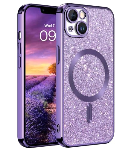 YINLAI iPhone 13 Hülle Magsafe Glitzer,HandyHülle iPhone 13 Glitzer Magnetische Stoßfeste Schutzhülle Soft TPU Cover Case Schutzhülle für iPhone 13 Magnet 6,1 Zoll,Violett/Lila von YINLAI