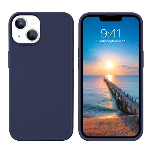 YINLAI iPhone 13 Hülle Silikon,Handyhülle iPhone 13 Blau Schutzhülle Slim Case Cover Liquid Silikon Gel Matte Kratzfest Hülle für iPhone 13 6,1 Zoll,Navy Blau von YINLAI