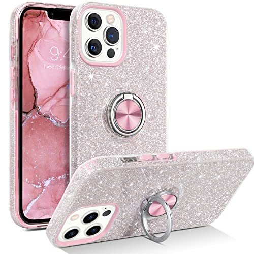 YINLAI iPhone 13 Pro Max Hülle,Handyhülle iPhone 13 Pro Max 6.7'' Glitzer mit 360° Ring Ständer Magnetische Auto Halterung Stoßfestes Cover Case Handy hülle für iPhone 13 Pro Max 6,7 Zoll,Silber Rosa von YINLAI