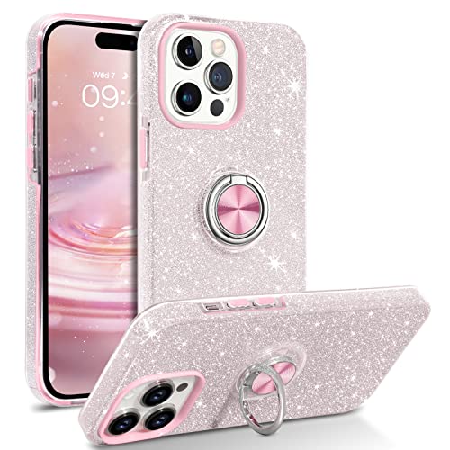 YINLAI iPhone 14 Pro Max Hülle 6.7'',Handyhülle iPhone 14 Pro Max Glitzer mit 360° Ring Ständer Magnetische Auto Halterung Stoßfestes Cover Case Handyhülle für iPhone 14 Pro Max 6,7 Zoll,Silber Rosa von YINLAI