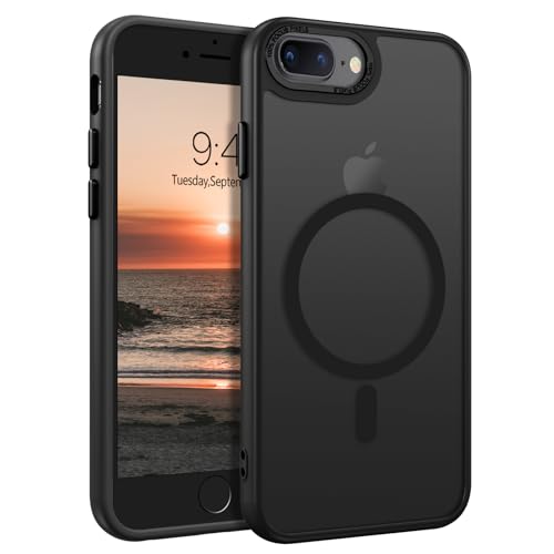 YINLAI iPhone 8 Plus Hülle mit MagSafe,Handyhülle iPhone 7 Plus Magnetisch Cover Case [Translucent Matt][Anti-Fingerabdruck] Stoßfest Schutzhülle für iPhone 7 Plus/iPone 8 Plus 5.5 Zoll,Schwarz von YINLAI