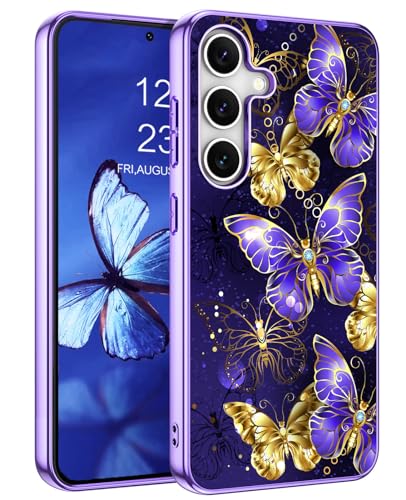 YLINLAI Samsung Galaxy S23 FE Hülle Magsafe,Handyhülle Samsung S23 FE Magnetisch Muster Leuchtet im Dunkeln TPU Bumper PC Schale Stoßfest Cover Case Hülle für Samsung S23 FE 5G,Schmetterling Lila von YINLAI