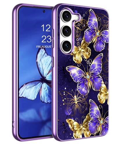 YLINLAI Samsung Galaxy S23 Hülle,Handyhülle Samsung S23 Muster Leuchtet im Dunkeln TPU Bumper PC Schale Fallschutz Kratzfest Cover Case, Schmetterling Lila von YINLAI