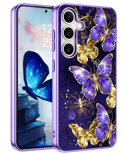 YLINLAI Samsung Galaxy S24 Plus Hülle,Handyhülle Samsung S24 Plus Muster Leuchtet im Dunkeln TPU Bumper PC Schale Stoßfest Kratzfest Cover Case Hülle für Samsung S24 Plus 6.7'',Schmetterling Lila von YINLAI