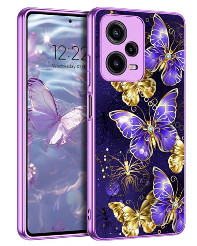 YLINLAI Xiaomi Redmi Note 12 Pro Hülle, Handyhülle Xiaomi Redmi Note 12 Pro Muster Leuchtet im Dunkeln PC Schale Fallschutz Kratzfest Cover Case für Xiaomi Redmi Note 12 Pro 4G/5G, Schmetterling Lila von YINLAI