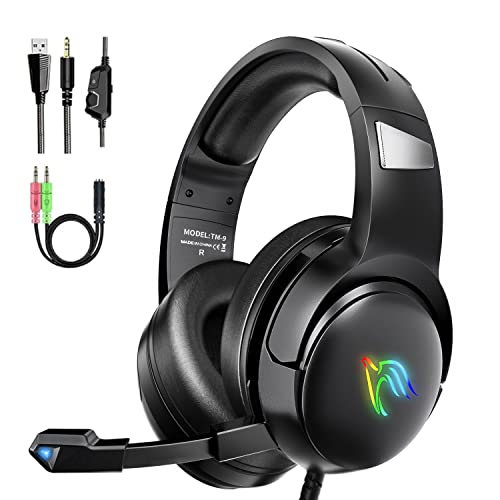 YINSAN [2024 New Gaming Headset für PS4/PS5/PC/Xbox/Nintendo Switch, PS4 Kopfhörer mit Kabel und RGB Licht, Stereo Surround Kopfhörer mit Mikrofon, Noise Cancelling Gamer Headphones - Schwarz von YINSAN