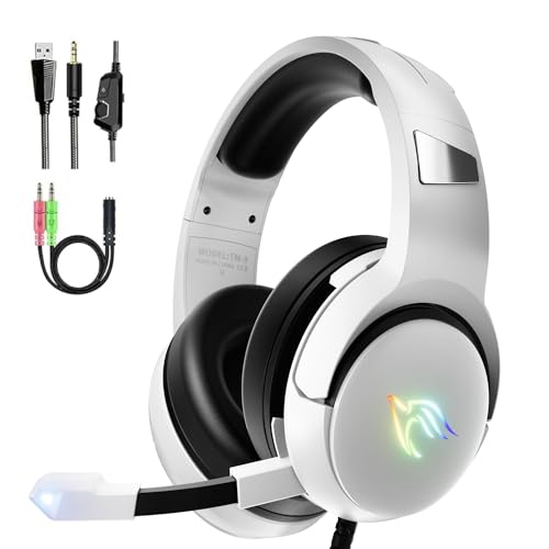 YINSAN [2024 New Gaming Headset für PS4/PS5/PC/Xbox/Nintendo Switch, PS4 Kopfhörer mit Kabel und RGB Licht, Stereo Surround Kopfhörer mit Mikrofon, Noise Cancelling Gamer Headphones - Weiß von YINSAN