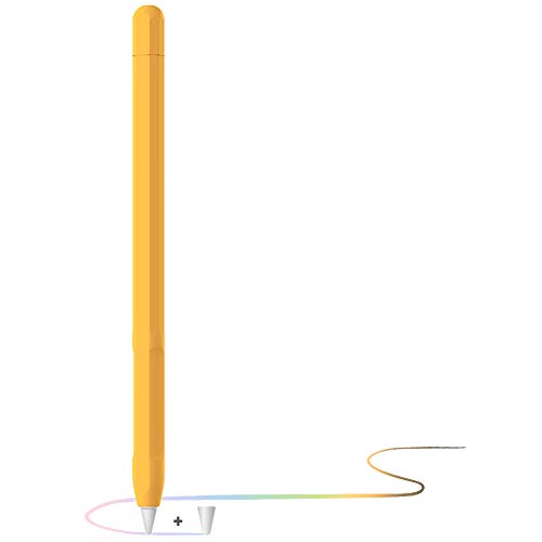 Apple Pencil Hülle Apple Pencil Case, Silikon Schön Weicher Stift Grip Griff mit Ladekappe Kappe und Pen Nib Spitze Schutzhülle (2. Generation, Gelb) von YINVA