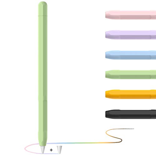 Apple Pencil Hülle Apple Pencil Case, Silikon Schön Weicher Stift Grip Griff mit Ladekappe Kappe und Pen Nib Spitze Schutzhülle (2. Generation, Grün) von YINVA