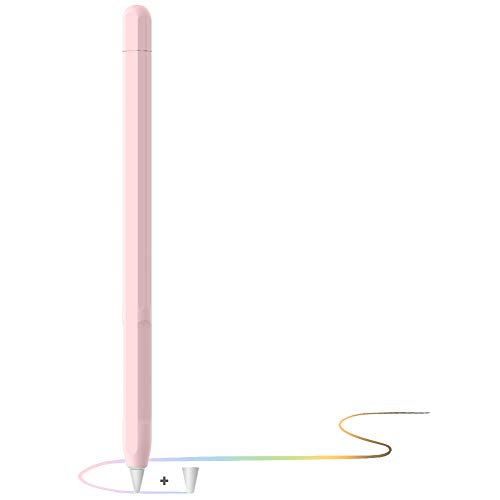Apple Pencil Hülle Apple Pencil Case, Silikon Schön Weicher Stift Grip Griff mit Ladekappe Kappe und Pen Nib Spitze Schutzhülle (2. Generation, Rosa) von YINVA