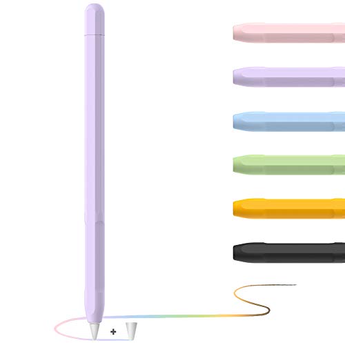 Apple Pencil Hülle Apple Pencil Case, Silikon Schön Weicher Stift Grip Griff mit Ladekappe Kappe und Pen Nib Spitze Schutzhülle (2. Generation, lila) von YINVA