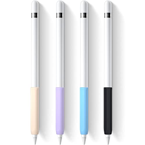 YINVA 4 x Griffhalter, kompatibel mit Apple Pencil der 1. Generation, Premium-Silikon, ergonomische Schutzhülle, Zubehör, kompatibel mit iPad Pencil 1 Gen (Rosa, Lila, Blau, Schwarz) von YINVA