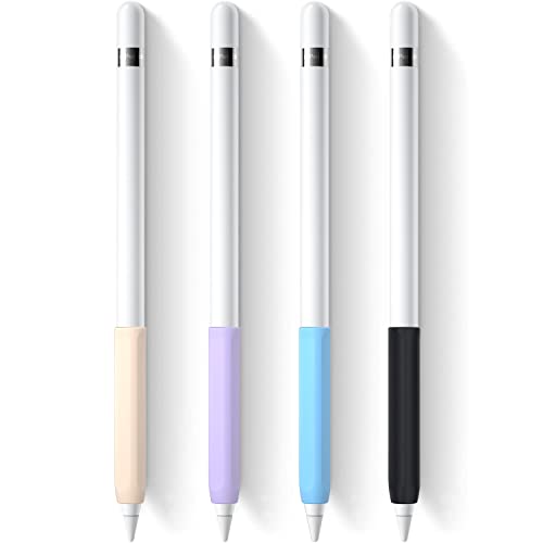 YINVA 4 x Griff-Halter, kompatibel mit Apple Pencil der 1. Generation, Premium-Silikon, ergonomisch, kompatibel mit iPad Pencil 1. Generation (Rosa, Lila, Blau, Schwarz) von YINVA