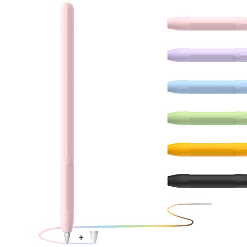 YINVA Apple Pencil Hülle Apple Pencil Case, Silikon Schön Weicher Stift Grip Griff mit Ladekappe Kappe und Pen Nib Spitze Schutzhülle (1.Generation, Rosa) von YINVA