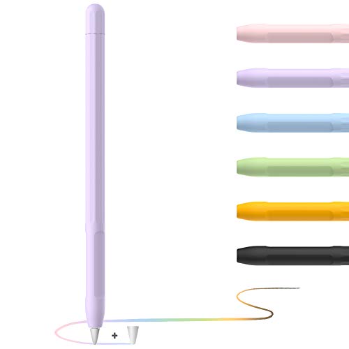 Apple Pencil Hülle Apple Pencil Case, Silikon Schön Weicher Stift Grip Griff mit Ladekappe Kappe und Pen Nib Spitze Schutzhülle (1.Generation, lila) von YINVA