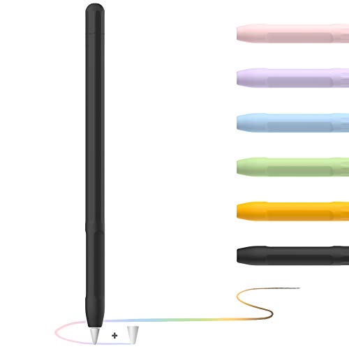 Apple Pencil Hülle Apple Pencil Case, Silikon Schön Weicher Stift Grip Griff mit Ladekappe Kappe und Pen Nib Spitze Schutzhülle (1.Generation, schwarz) von YINVA