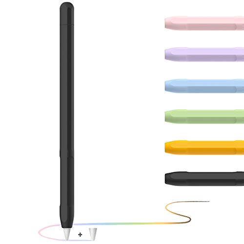 Apple Pencil Hülle Apple Pencil Case, Silikon Schön Weicher Stift Grip Griff mit Ladekappe Kappe und Pen Nib Spitze Schutzhülle (2. Generation, schwarz) von YINVA