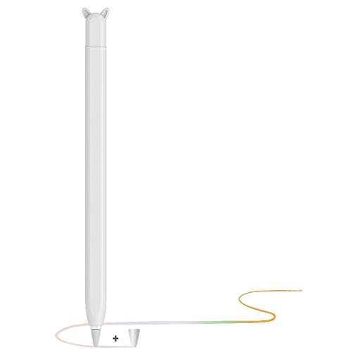 YINVA Apple Pencil Hülle Apple Pencil Case Netter Fall, Silikon Schön Weicher Stift Grip Griff mit Ladekappe Kappe und Pen Nib Spitze Schutzhülle (2. Generation, Weiß) von YINVA