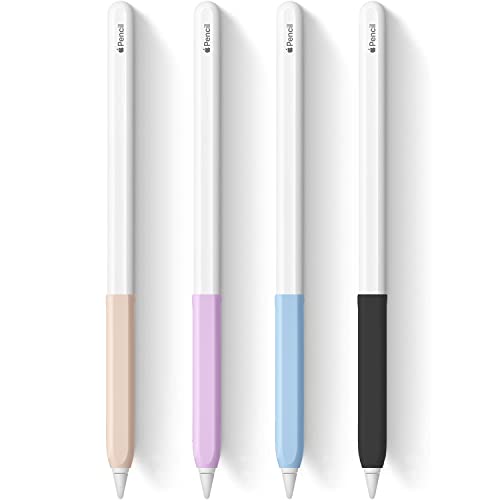 YINVA Silikon Griff Schutzhülle für Apple Pencil 2. Generation 4 Stück Apple Pencil Hülle Zubehör Ergonomisches Design Ärmel Halter (Apple Pencil 2st, Pink, Lila, Blau, Schwarz) von YINVA