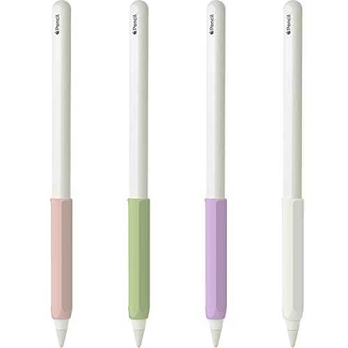 YINVA Silikon Griff Schutzhülle für Apple Pencil 2. Generation 4 Stück Apple Pencil Hülle Zubehör Ergonomisches Design Ärmel Halter (Apple Pencil 2st, Rosa, Lila, Grün, Weiß) von YINVA