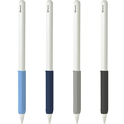 YINVA Silikon Griff Schutzhülle für Apple Pencil 2. Generation 4 Stück Apple Pencil Hülle Zubehör Ergonomisches Design Ärmel Halter (Apple Pencil 2st,Blau, Marineblau, Grau, Schwarz) von YINVA